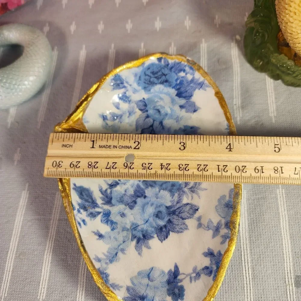 DECOUPAGE CLAM SHELL DECOUPAGE FLOWERS TRINKET DISH - Picture 8 of 11